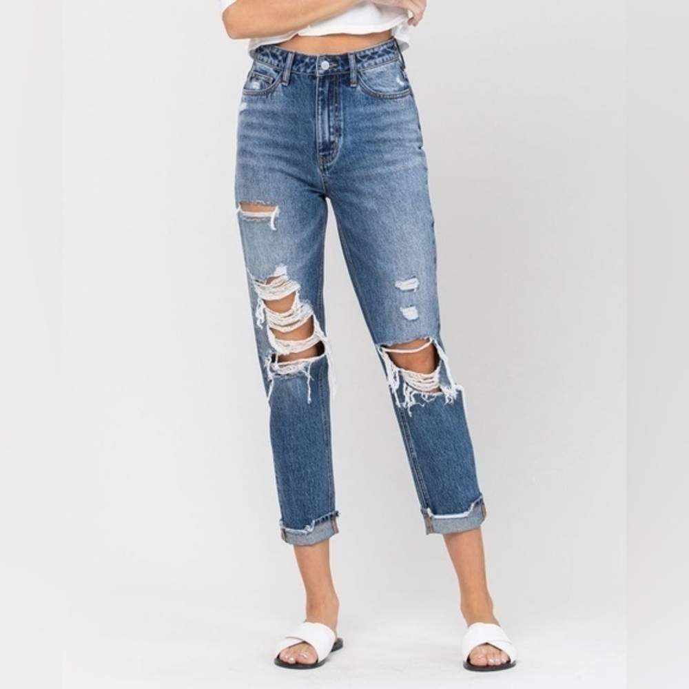 Vervet Hart Super High Rise Distressed Cuffed Mom Jeans Women’s Size 26 2